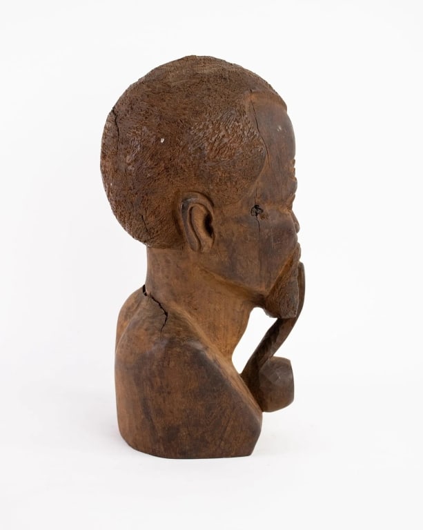 AFRICAN WOOD CARVED BUST SCULPTURE - 3