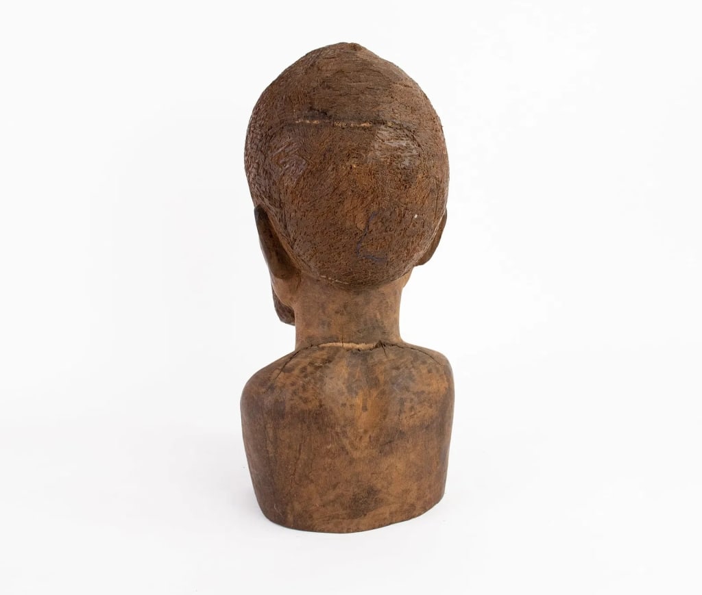 AFRICAN WOOD CARVED BUST SCULPTURE - 4