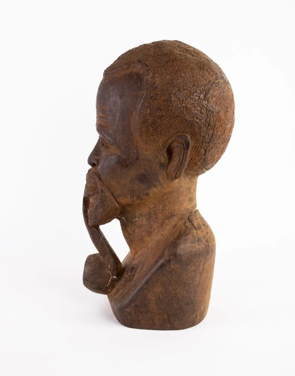 AFRICAN WOOD CARVED BUST SCULPTURE - 5