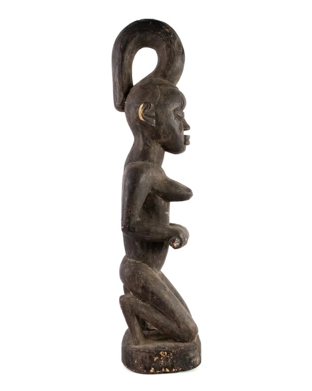 AFRICAN CONGO LUBA HAND CARVED WOOD FERTILITY IDOL - 3