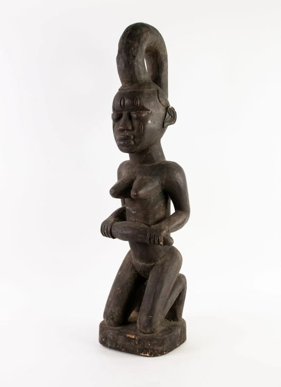 AFRICAN CONGO LUBA HAND CARVED WOOD FERTILITY IDOL - 6