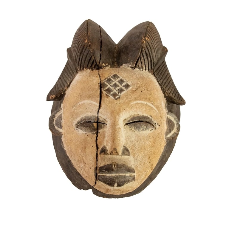 AFRICAN GABON PUNU MUKUDJ FUNERARY FEMALE MASK (1 of 6)