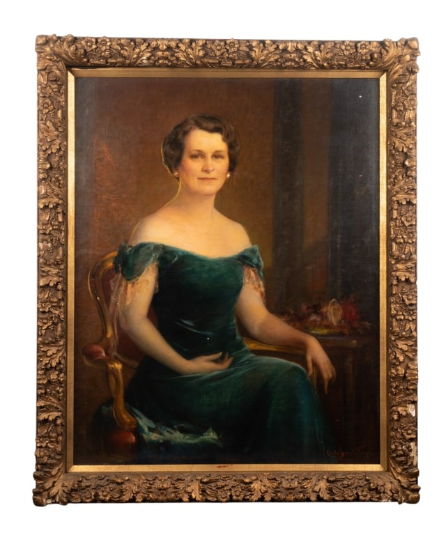 C.F. NAEGELE, PORTRAIT OF A WOMAN, O/C: C.F. Naele. Portrait of a woman - O/C, signed to LR, framed. Approximate dimensions: h. 53", w. 43", d. 5" Disclaimer: Participating bidders must have a credit card on file with LiveAuctioneers in