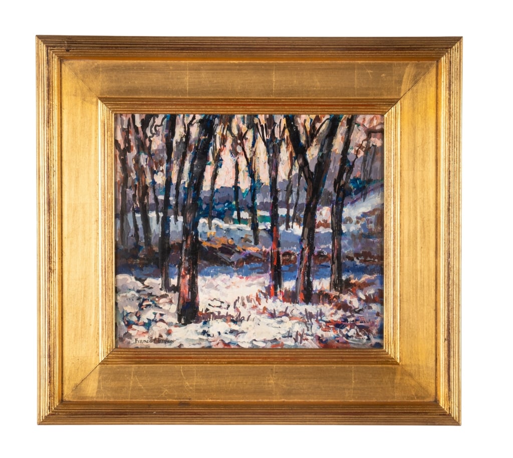 FRANCIS FOCER BROWN TEMPERA WINTER: Francis Focer Brown. "Tempera winter" - tempera on board, signed lower left, framed. Approximate dimensions: h. 22", w. 24", d. 1" Disclaimer: Participating bidders must have a credit card on file