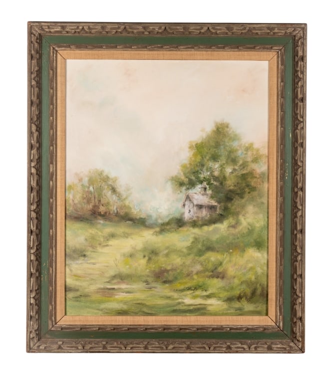 OIL LANDSCAPE BY MARJORIE ORTH: Oil landscape by Marjorie Orth, signed to LR, titled to verso, framed. Approximate dimensions: h. 39", w. 32", d. 1.5" Disclaimer: Participating bidders must have a credit card on file with