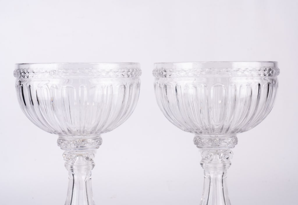 LARGE FLUTED GREEK STYLE GLASS COMPOTE PAIR - 2
