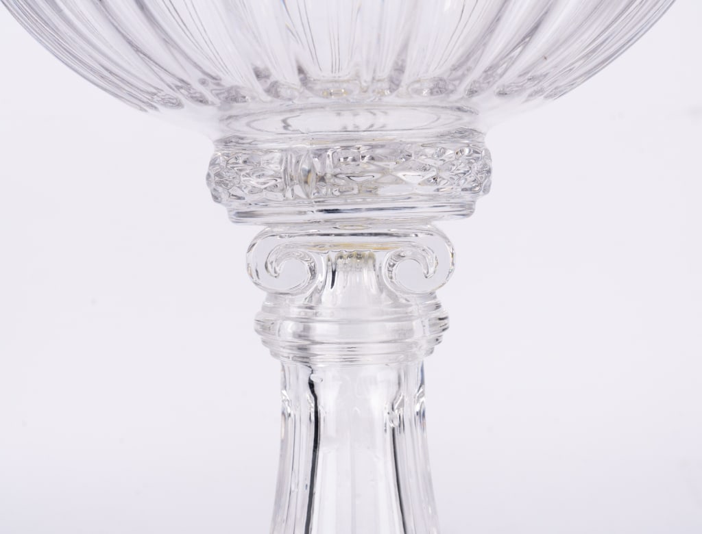 LARGE FLUTED GREEK STYLE GLASS COMPOTE PAIR - 4