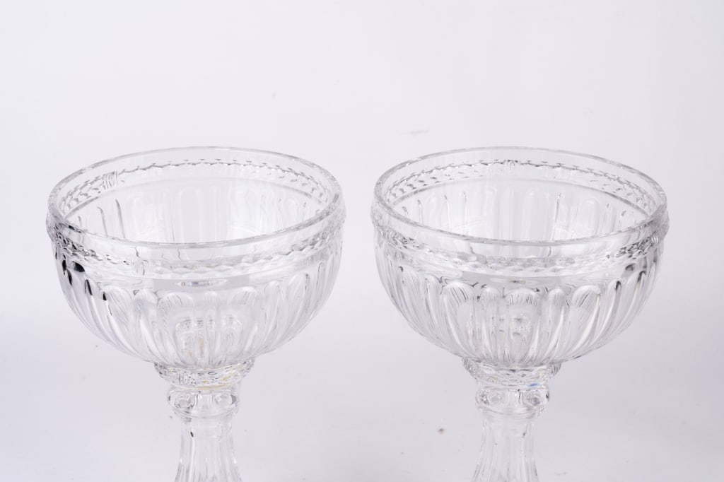 LARGE FLUTED GREEK STYLE GLASS COMPOTE PAIR - 5