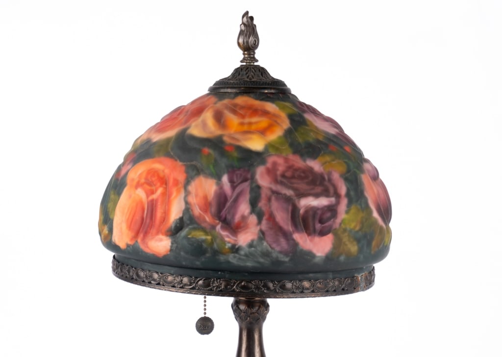 VINTAGE TIFFANY HAND PAINTED ROSE SHADE TABLE LAMP - 2