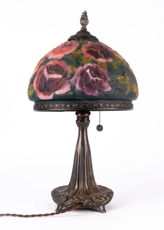 VINTAGE TIFFANY HAND PAINTED ROSE SHADE TABLE LAMP - 4