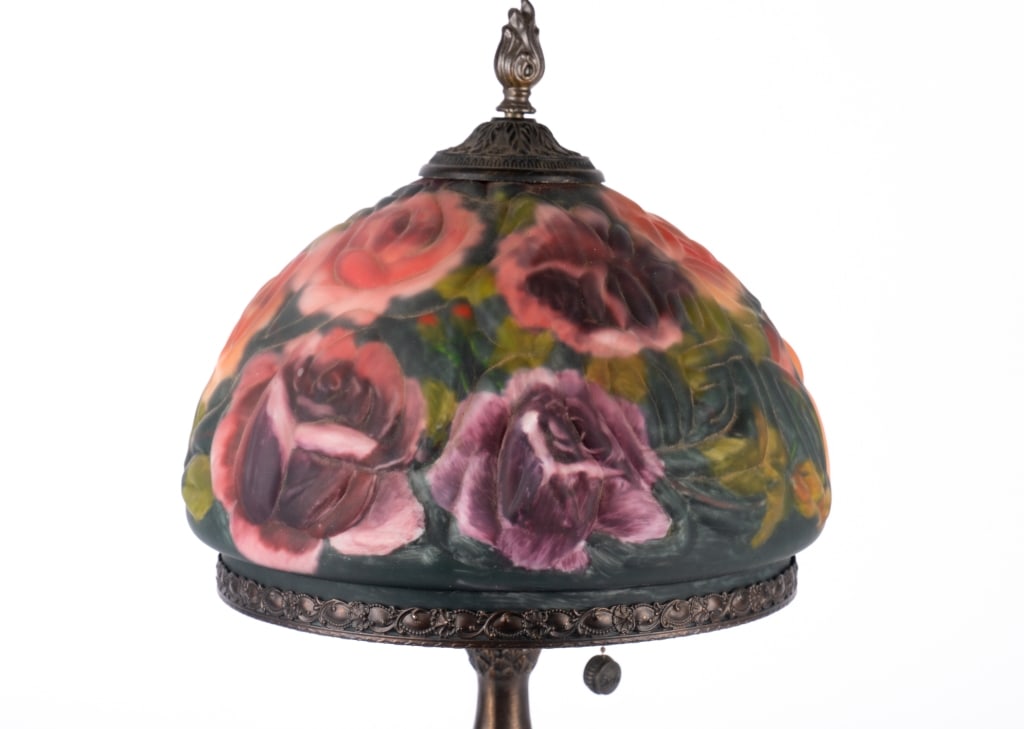VINTAGE TIFFANY HAND PAINTED ROSE SHADE TABLE LAMP - 5