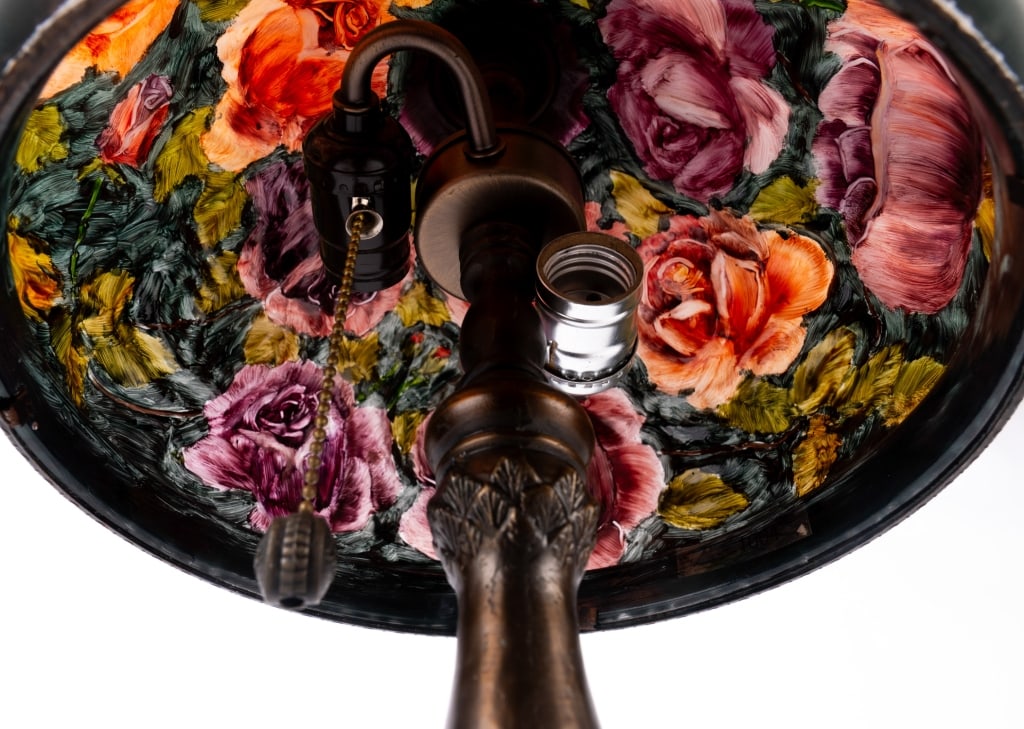 VINTAGE TIFFANY HAND PAINTED ROSE SHADE TABLE LAMP - 6