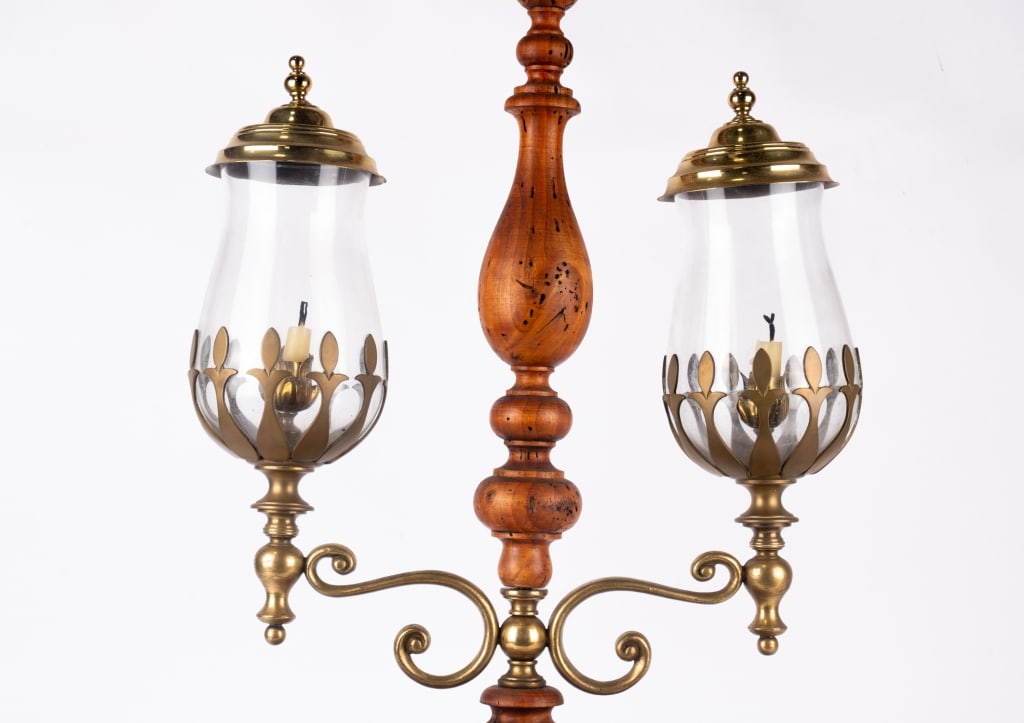 ANTIQUE ITALIAN BRASS & WOOD CANDELABRA - 2