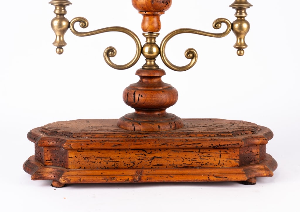ANTIQUE ITALIAN BRASS & WOOD CANDELABRA - 3
