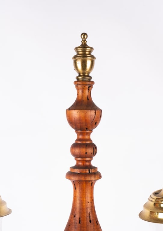 ANTIQUE ITALIAN BRASS & WOOD CANDELABRA - 4