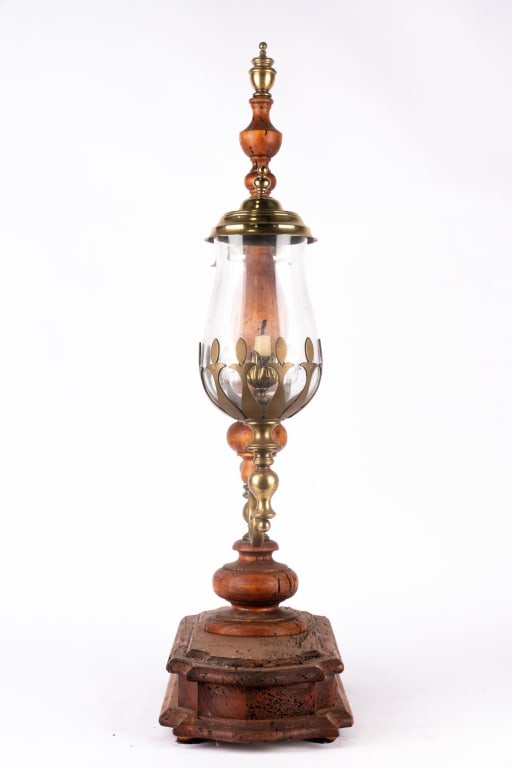 ANTIQUE ITALIAN BRASS & WOOD CANDELABRA - 5