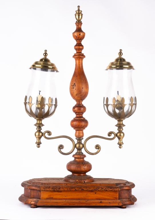 ANTIQUE ITALIAN BRASS & WOOD CANDELABRA - 6