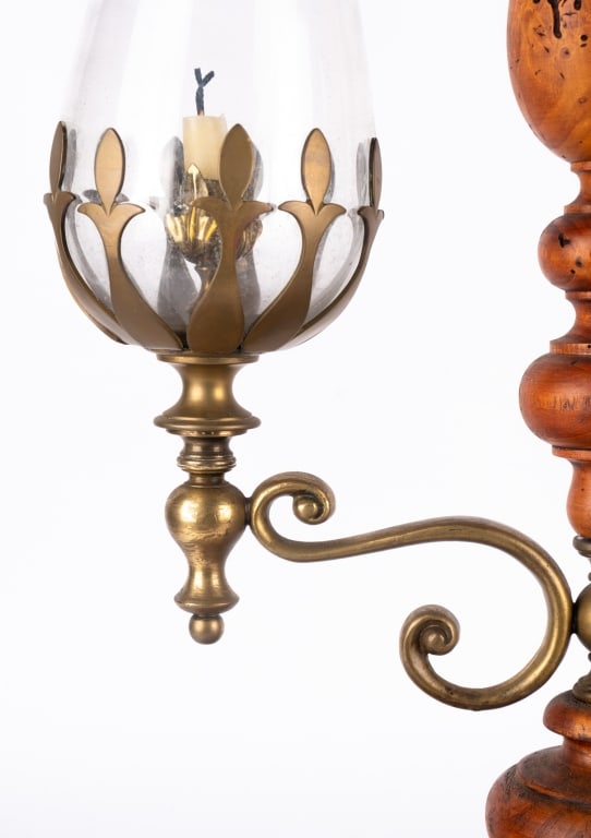 ANTIQUE ITALIAN BRASS & WOOD CANDELABRA - 7