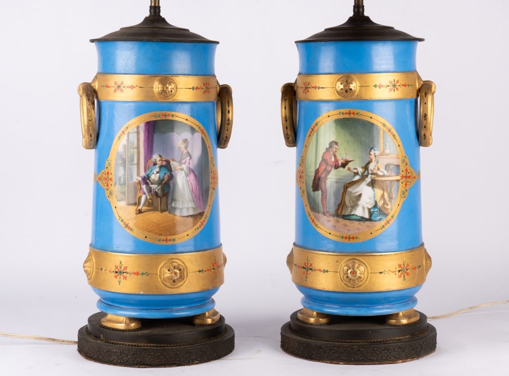 PAIR OF FRENCH LIMOGES STYLE PORCELAIN TABLE LAMPS - 2