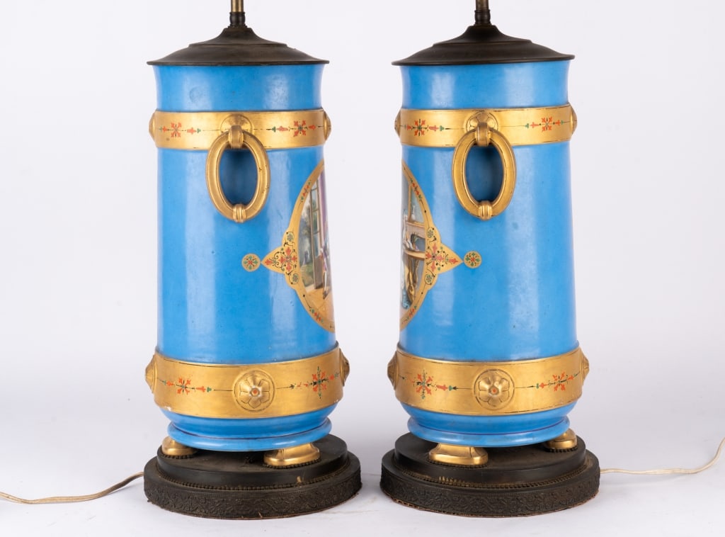 PAIR OF FRENCH LIMOGES STYLE PORCELAIN TABLE LAMPS - 4