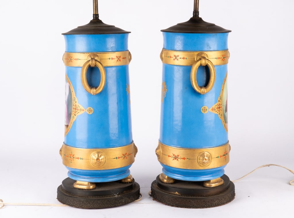 PAIR OF FRENCH LIMOGES STYLE PORCELAIN TABLE LAMPS - 6