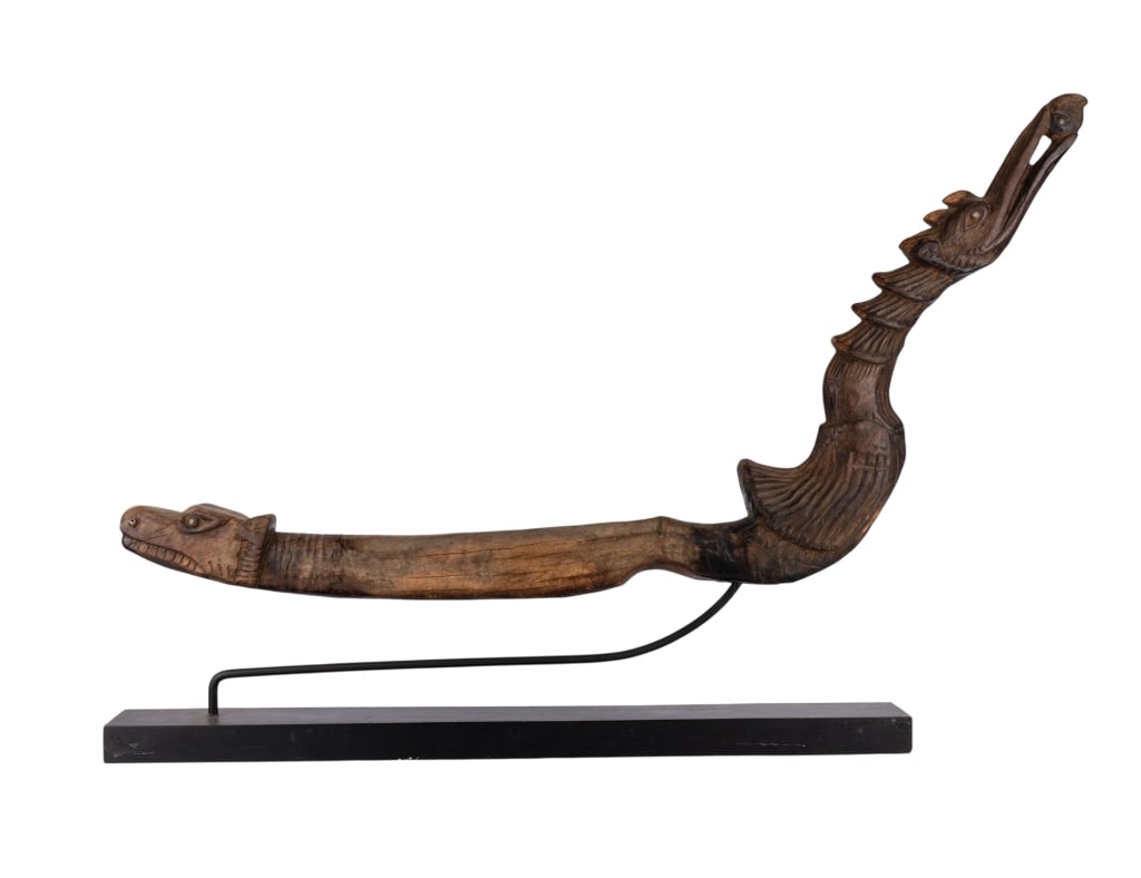 ANTIQUE BURMESE OXCART CARVED SCULPTURE: Antique Burmese oxcart carved sculpture. Approximate dimensions: h. 26.25", w. 36", d. 3.5" Disclaimer: Participating bidders must have a credit card on file with LiveAuctioneers in order for their