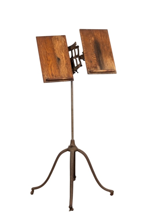 19TH C. ROLLING IRON & WOOD BOOK STAND (1 of 4)