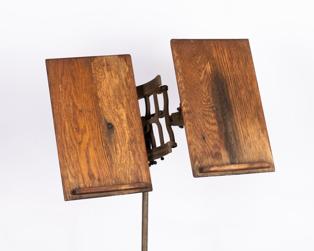 19TH C. ROLLING IRON & WOOD BOOK STAND - 3