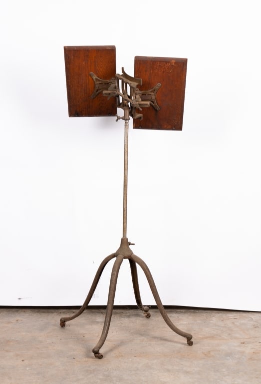 19TH C. ROLLING IRON & WOOD BOOK STAND - 4