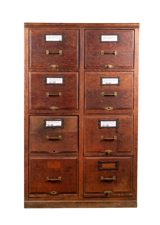 20TH CENTURY 8 DRAWER FILE CABINET: 20th century 8 drawer file cabinet. Approximate dimensions: h. 51", w. 31.5", d. 30.75" Disclaimer: Participating bidders must have a credit card on file with LiveAuctioneers in order for their
