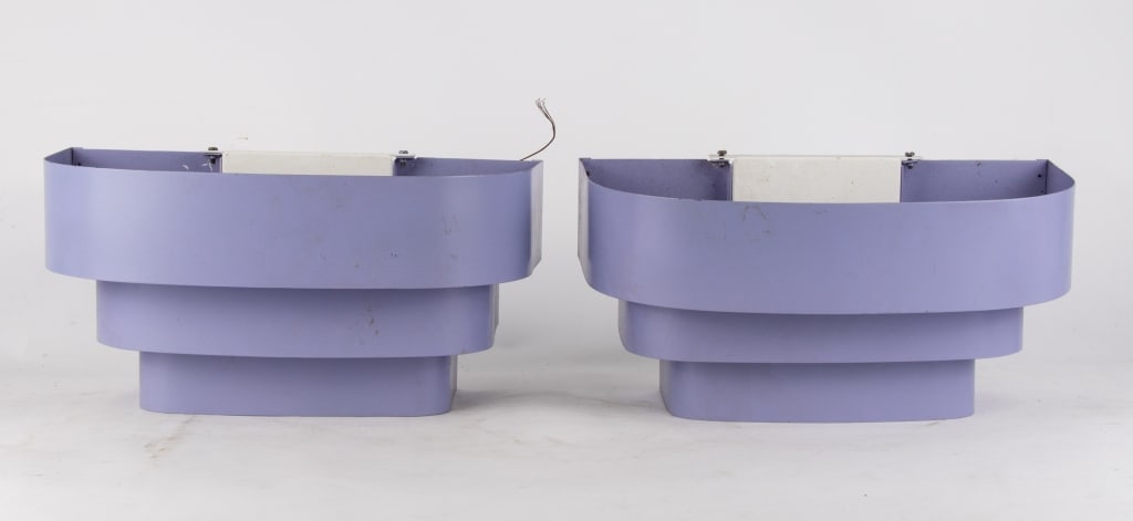 PAIR OF POST MODERN PURPLE TIERED WALL SCONCES - 2
