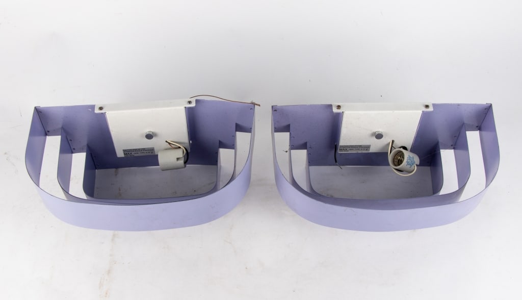 PAIR OF POST MODERN PURPLE TIERED WALL SCONCES - 3