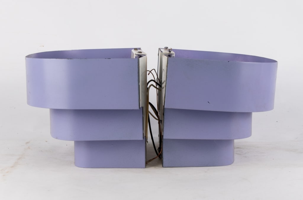 PAIR OF POST MODERN PURPLE TIERED WALL SCONCES - 6