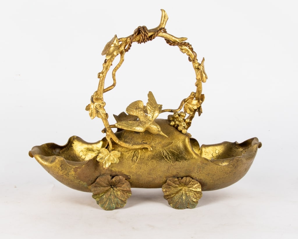 BRASS AESTHETIC MOVEMENT BIRD BASKET - 2