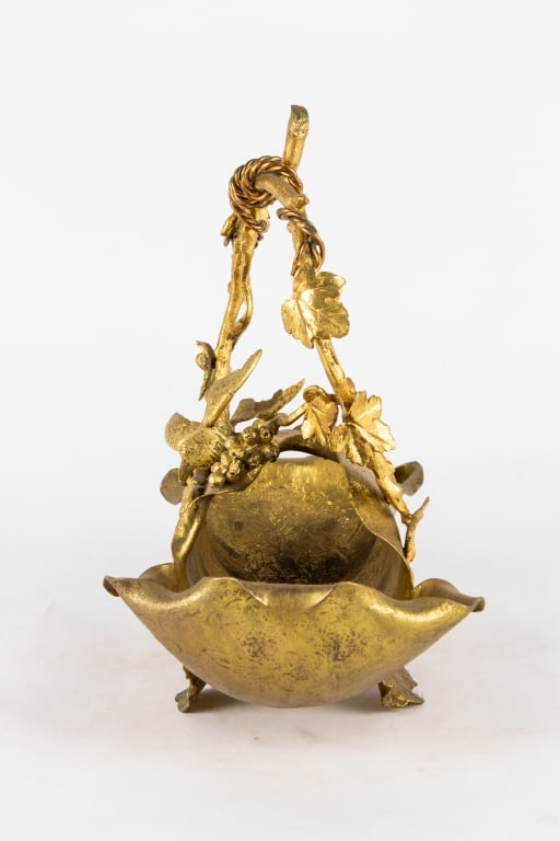BRASS AESTHETIC MOVEMENT BIRD BASKET - 3
