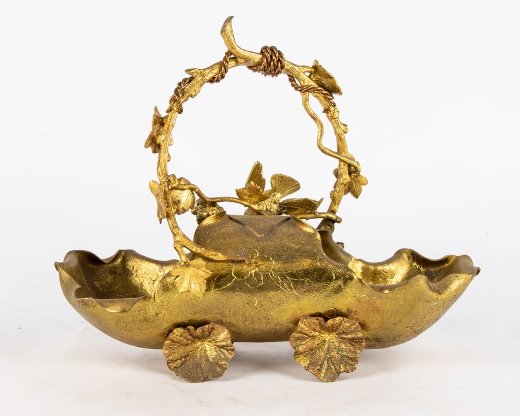 BRASS AESTHETIC MOVEMENT BIRD BASKET - 4