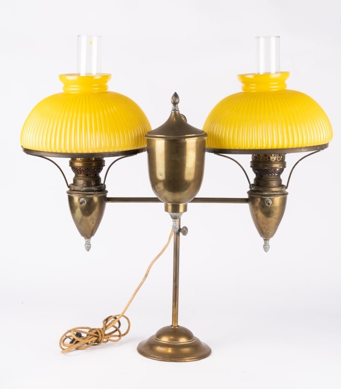BRADLEY & HUBBARD CONVERTED LIBRARY ACORN SHADE LAMP - 5