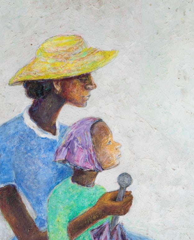 PORTRAIT OF MOTHER AND DAUGHTER, ACRYLIC ON BOARD - 2