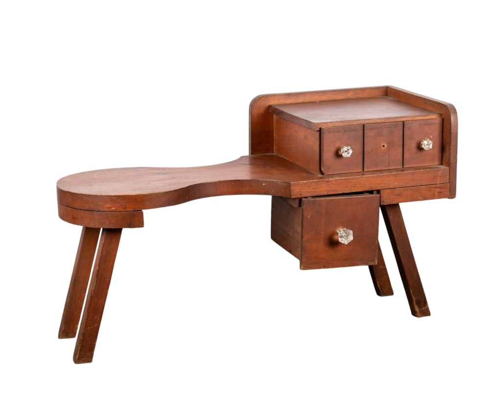 ANTIQUE COBBLERS BENCH: Antique cobbler’s bench. Approximate dimensions: h. 24", w. 40", d. 16" Disclaimer: Participating bidders must have a credit card on file with LiveAuctioneers in order for their bidding