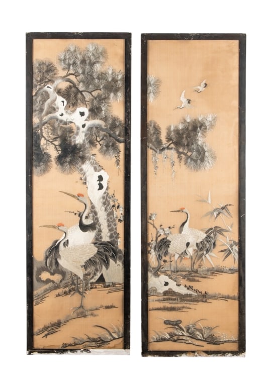 PAIR OF JAPANESE EMBROIDERED PANELS (1 of 7)