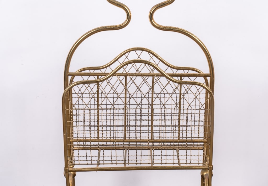 MID-CENTURY BRASS MAISON JANSEN STYLE MAGAZINE HOLDER - 3