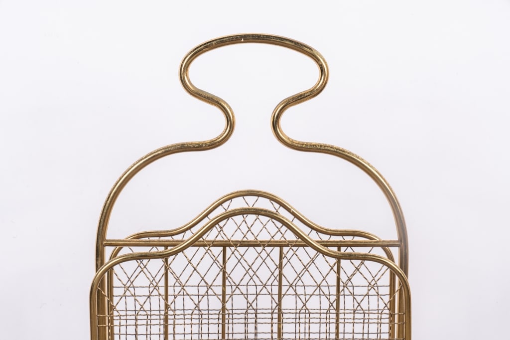 MID-CENTURY BRASS MAISON JANSEN STYLE MAGAZINE HOLDER - 4