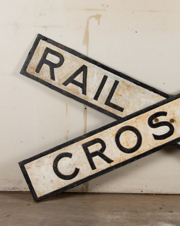 ORIGINAL ENAMEL CAST IRON RAILROAD CROSSING SIGN - 2