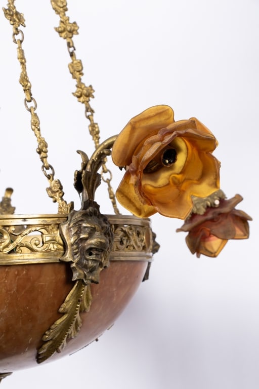 ART NOUVEAU BRASS & ALABASTER CHANDELIER - 10