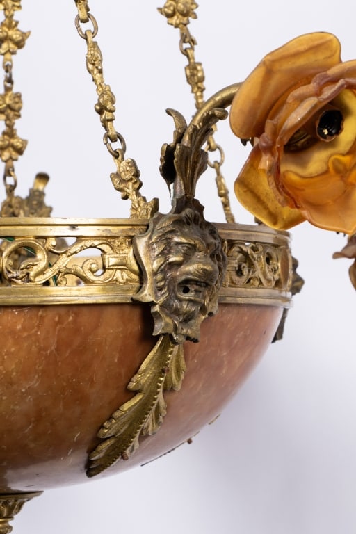 ART NOUVEAU BRASS & ALABASTER CHANDELIER - 11