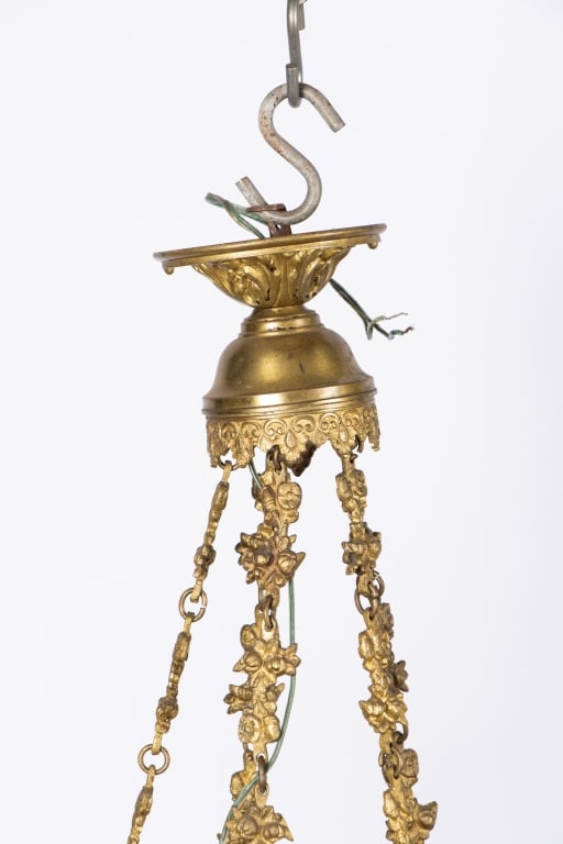 ART NOUVEAU BRASS & ALABASTER CHANDELIER - 3