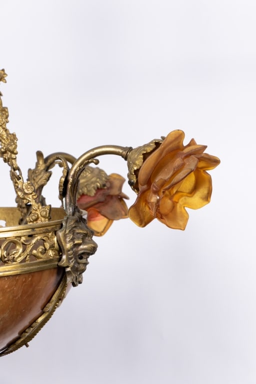 ART NOUVEAU BRASS & ALABASTER CHANDELIER - 4