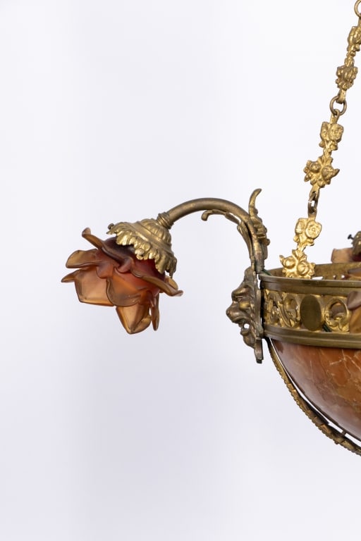 ART NOUVEAU BRASS & ALABASTER CHANDELIER - 5