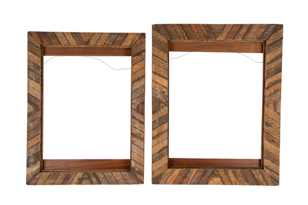 TWO MODERN WOODEN PICTURE FRAMES: Two modern wooden picture frames. Approximate dimensions: h. 34.5", w. 27", d. 2" Disclaimer: Participating bidders must have a credit card on file with LiveAuctioneers in order for their bidding