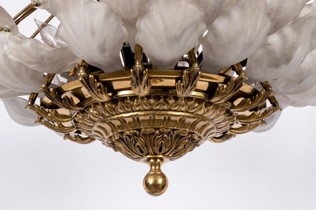 ART DECO ALBA MACBETH STYLE FROSTED GLASS LEAF CHANDELIER - 2